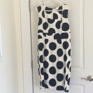 David Meister white & navy polka dot dress.